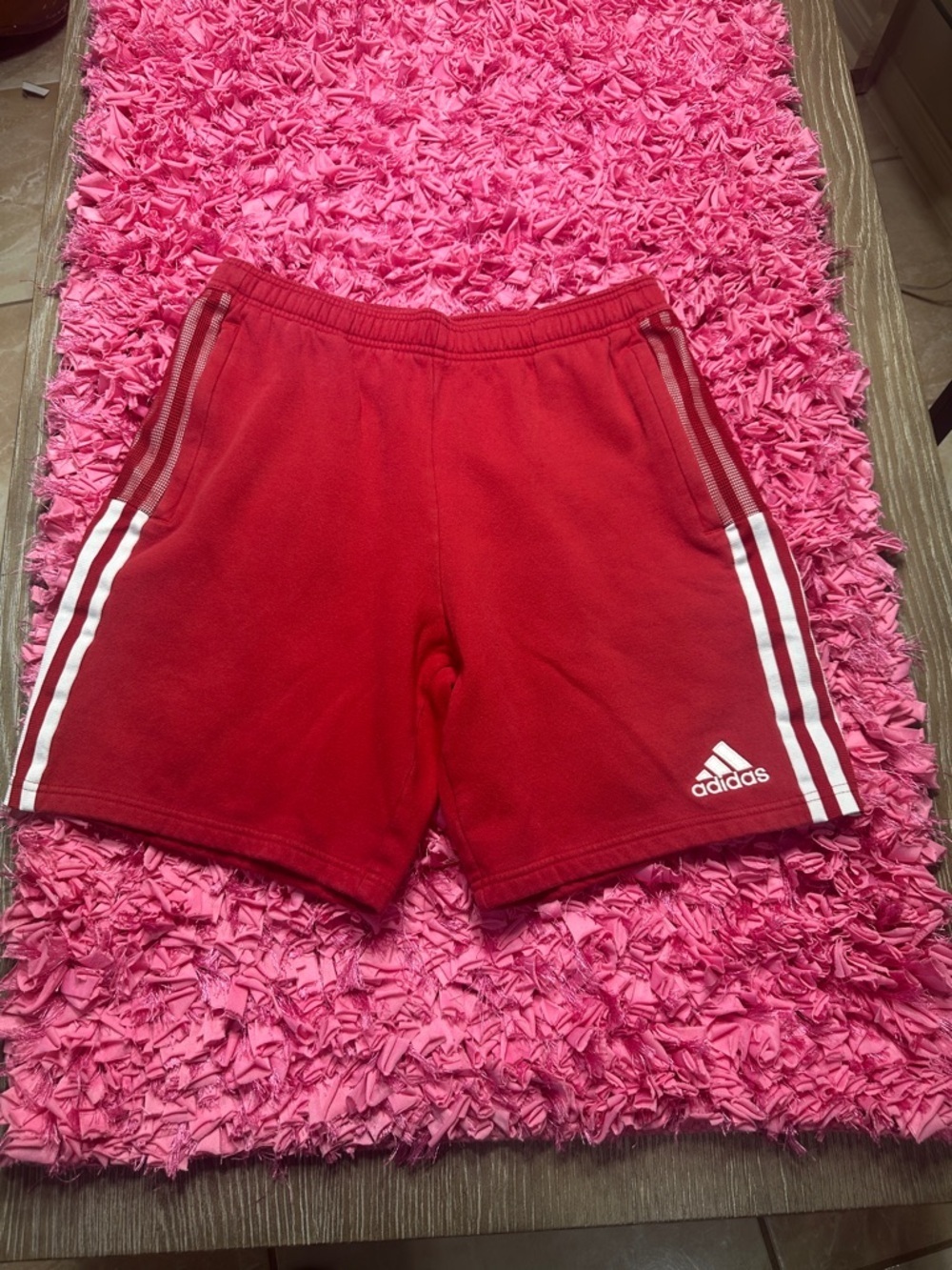 adidas Red Kids Athletic Shorts with White Side Stripes